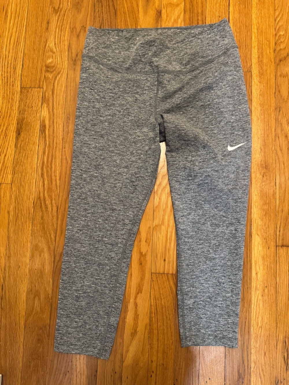 Nike Gray Heather Athletic Leggings with White Swoosh